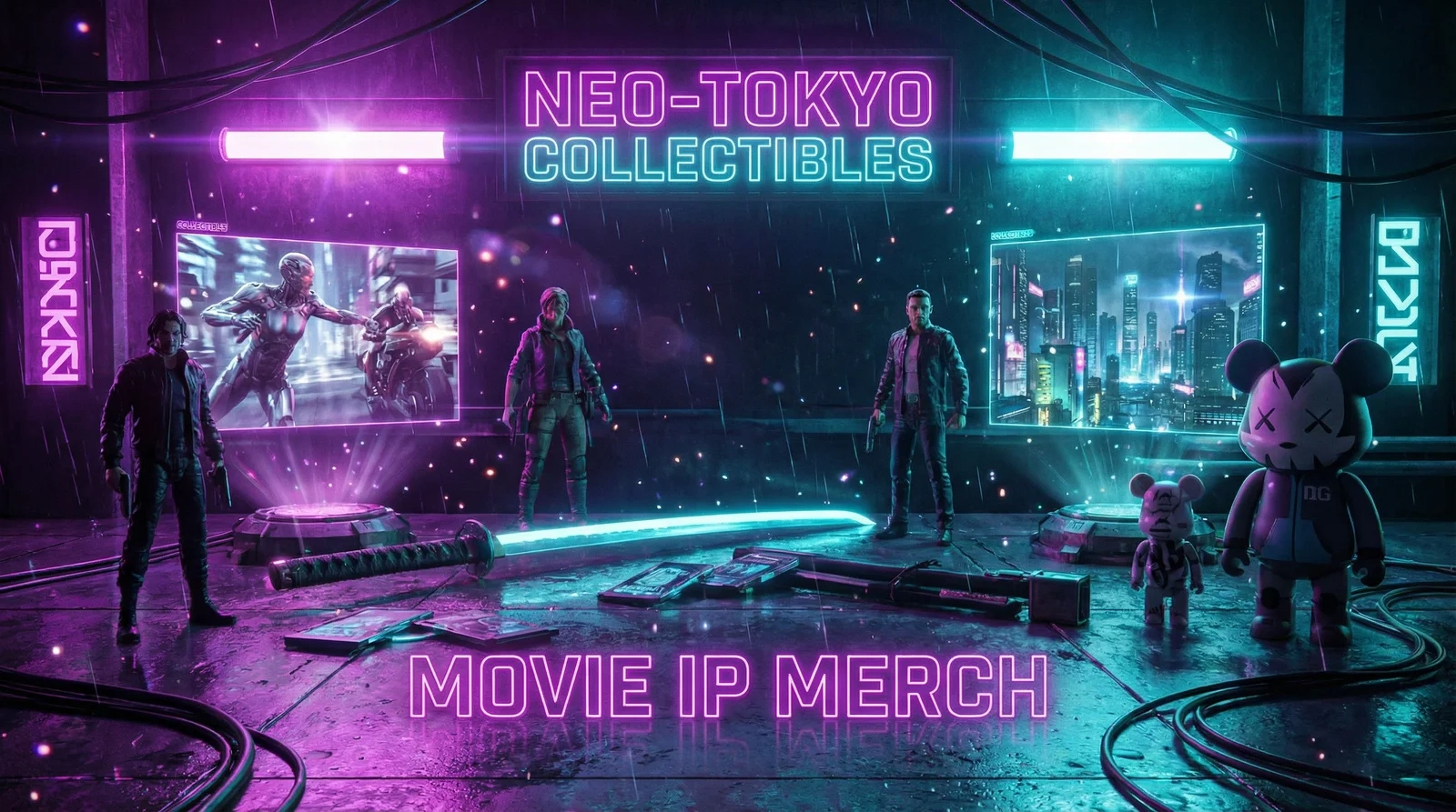 妖媚婷儿赛博朋克风格影视IP衍生品展示横幅